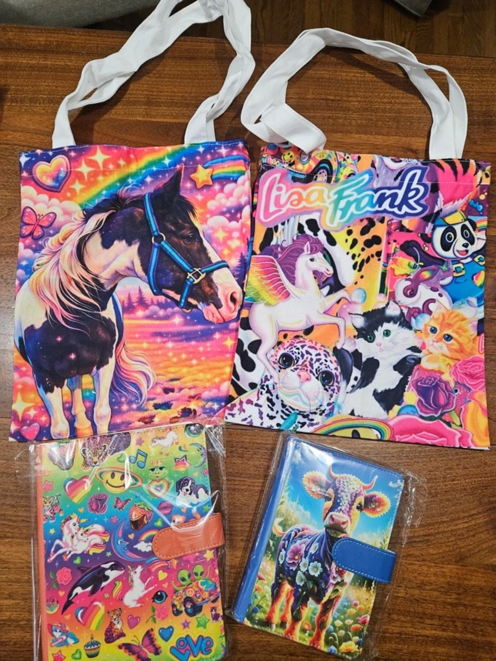 Lisa Frank Rainbow Horse & Critter Tote Bag - Pink, Purple, Blue, Yellow